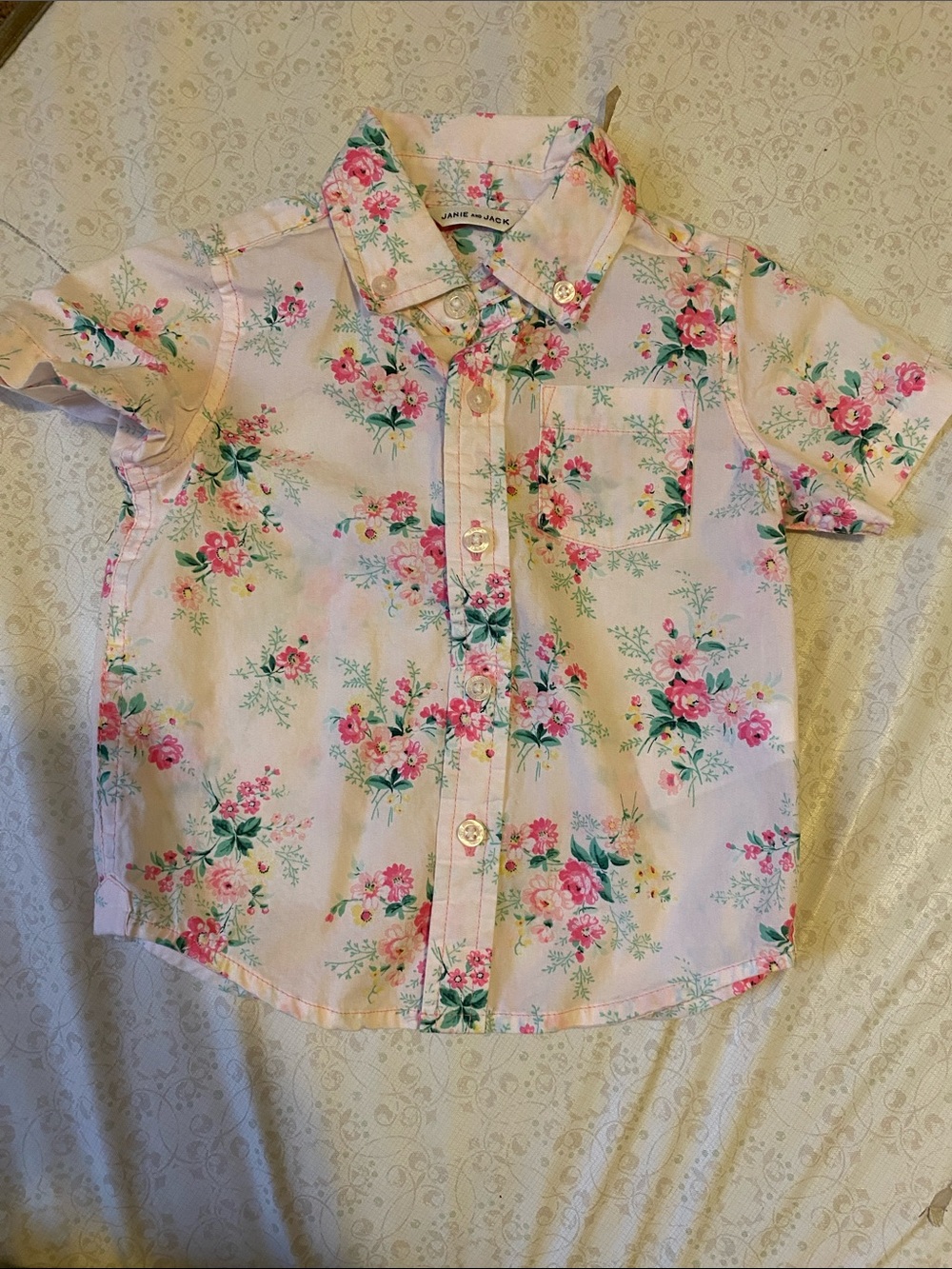 Janie and Jack Pink Floral Short-Sleeve Button-Down Shirt